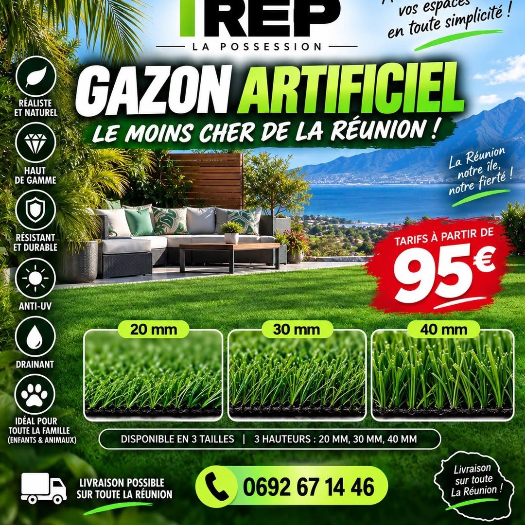 Gazon artificiel en 20, 30 et 40 mm